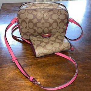 COACH Mini Camera Bag & Medium Corner Zip Wallet Signature Canvas Khaki Berry